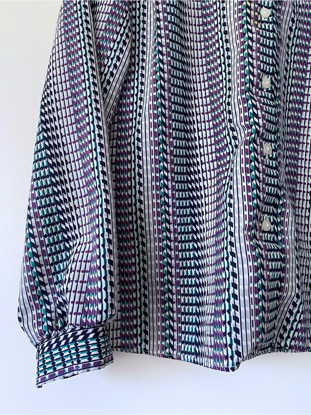 Vintage Geometric Multi-Stripe Patterned Button-Up Shirt - Blue & Purple - Picture 6 of 11